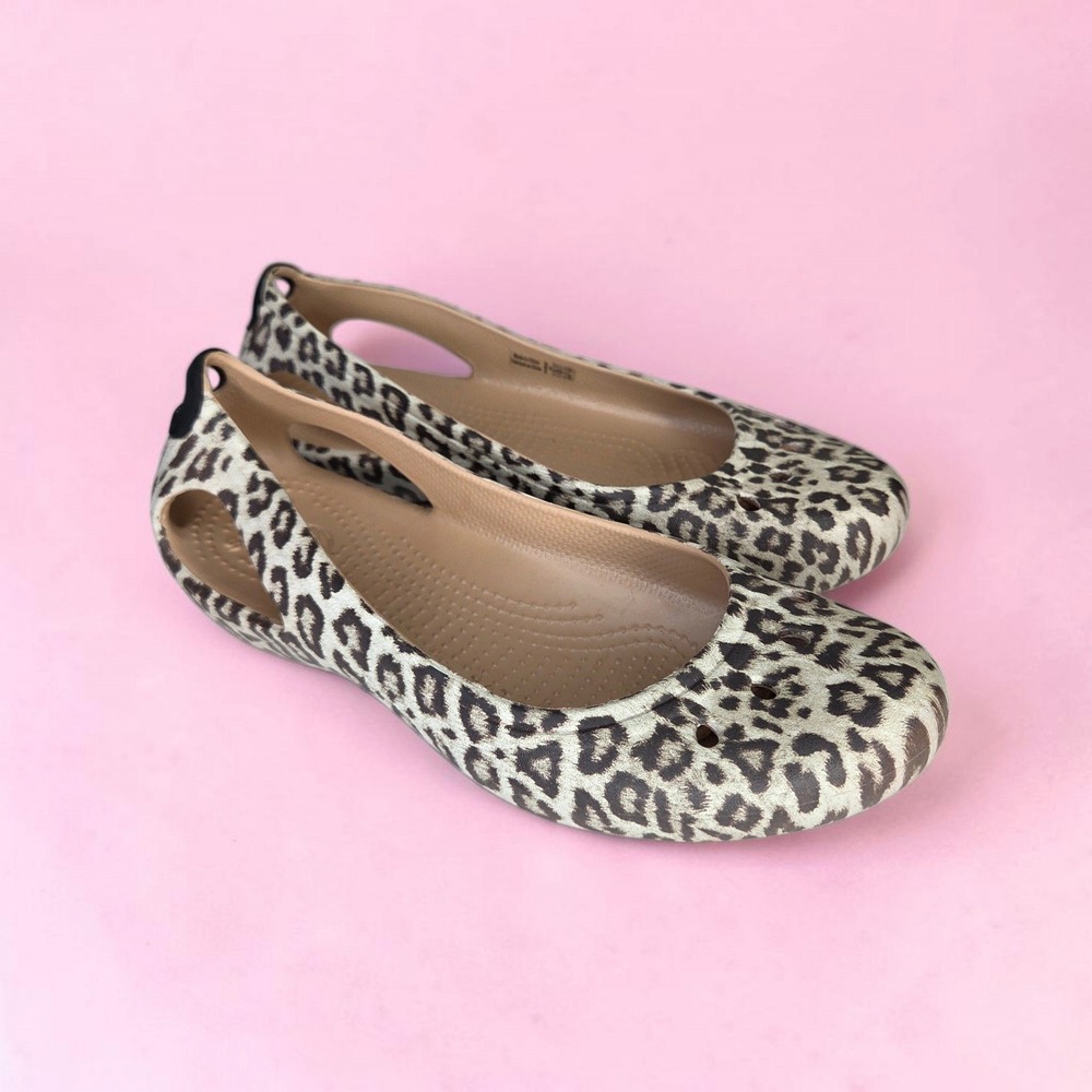 Crocs Kadee Leopard Print Ballet Flats Womens Size 8 Animal Print Slip On Shoes
